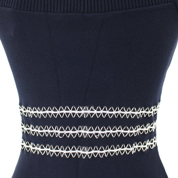Jonathan Simkhai Navy Blue Knit White Design Contrast Stitch Dress Small NEW - Picture 6 of 8